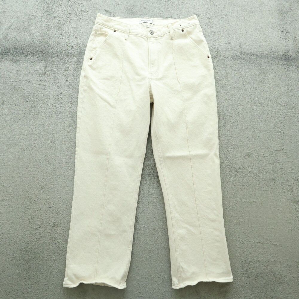 Abercrombie Fitch Baggy Jeans Women's 8R Off-White Mid-Rise Straight 30" Inseam